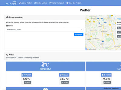 Bild zeigt Webseite mit Temperaturangaben und einer Schulauswahl