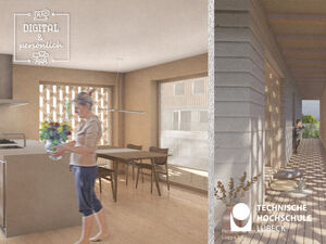 Erster Preis im studentischen Wettbewerb „Deeply High“ – Neuer Wohnraum durch Nachverdichtung. Grafik: Vanessa Grohn und Marina Rjadnowa