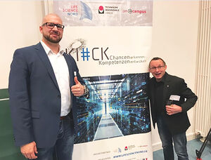 Sven Poka, oncampus GmbH, (Links) und Andreas Wittke, ILD TH Lübeck zur Präsentation auf der KI-Konferenz am 20.03.2019 an der CAU, Veranstalter: Staatskanzlei. Foto: ILD