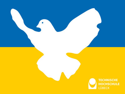 Bild zeigt ukrainische Flagge mit Friedenstaube